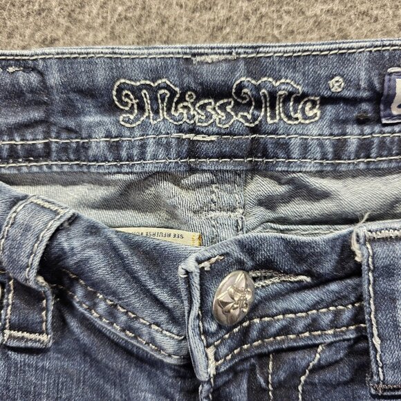 Miss Me Jeans Womens 27 Blue Signature Skinny Embellished Raw Hem *Cut off* - Picture 4 of 10
